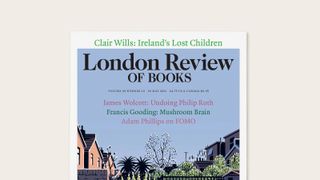 Cover of London Review of Books magazine, set against beige background, with headings and page furniture in serif font