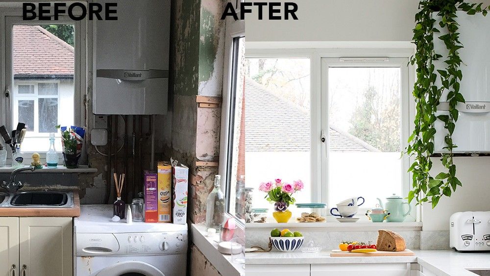 before and after makeover of kitchen