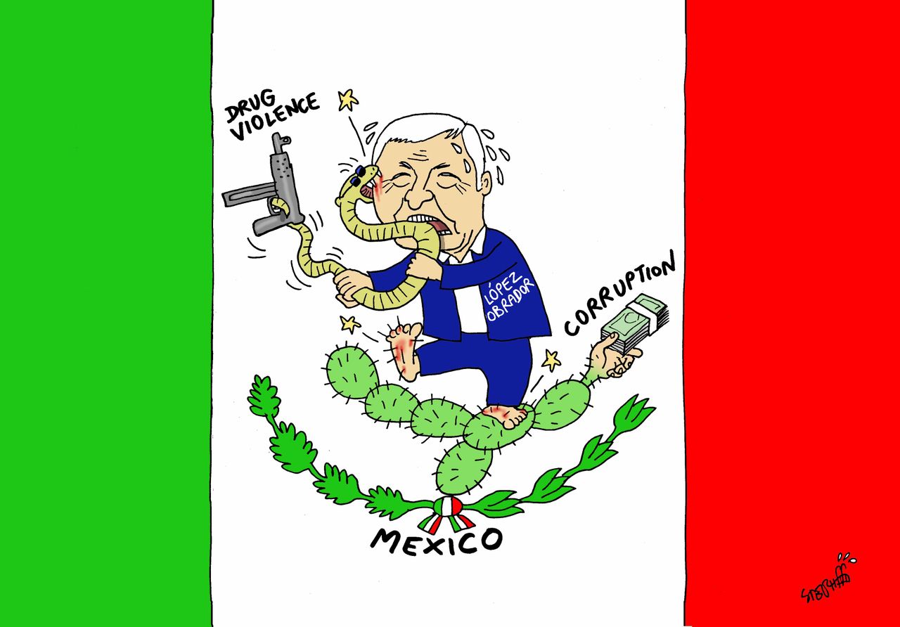 Political cartoon World Mexican drug cartel presidential election Andres Manuel Lopez Obrador