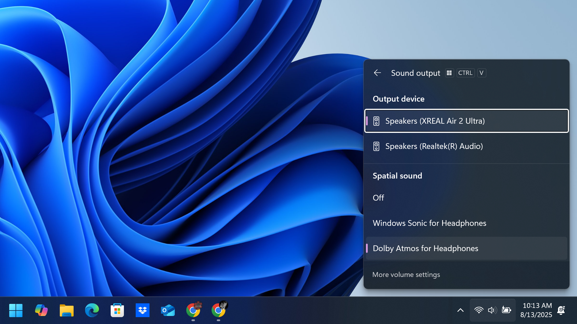 Windows 11 audio output menu