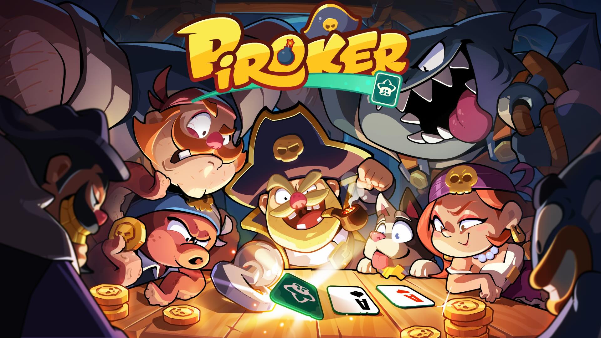 Pirates play poker. The Piroker logo is shown.