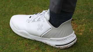 The backs of the Payntr X 005 F Spikeless Golf Shoes