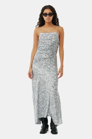 3d Sequins Long Slip Dress