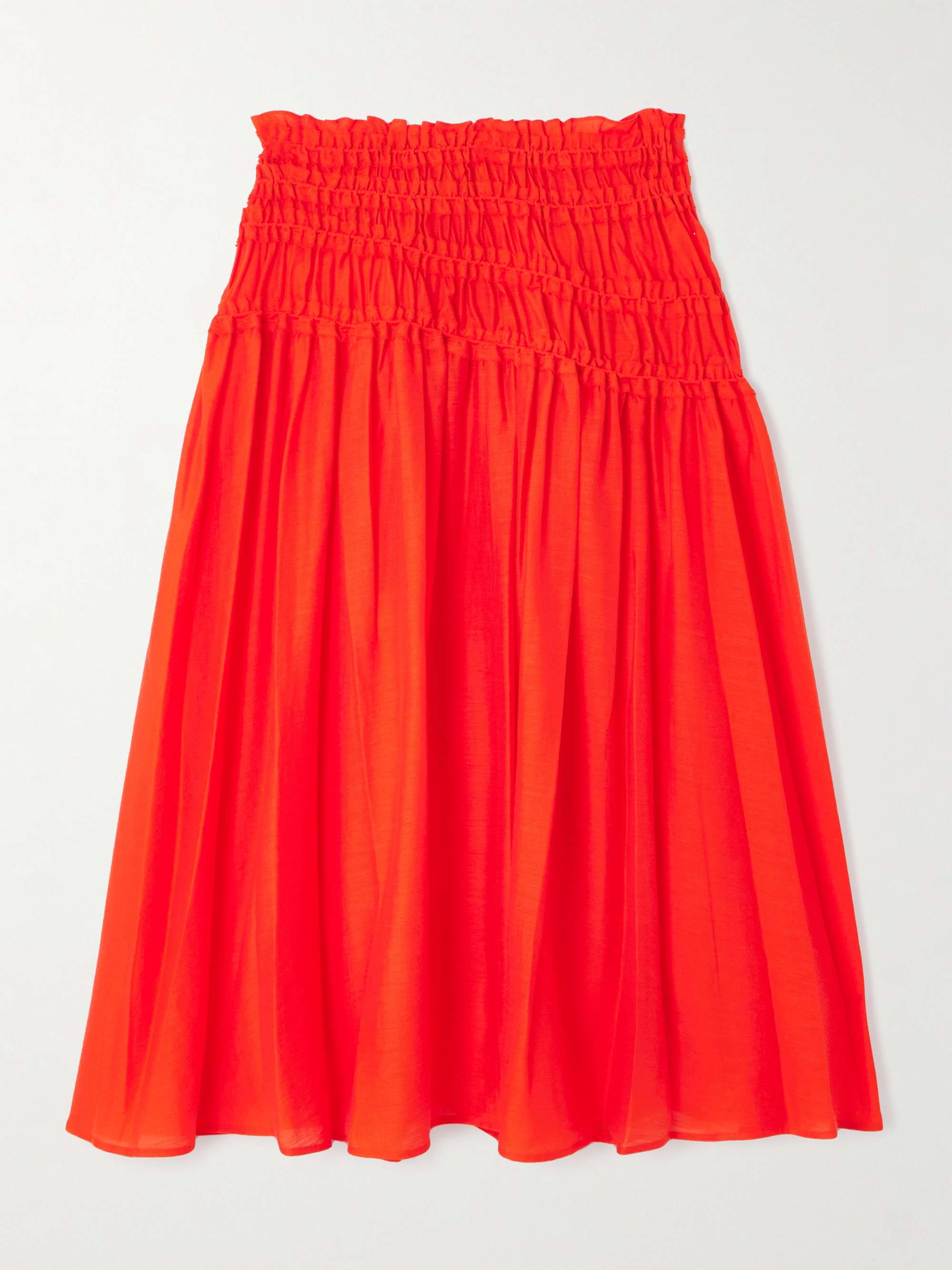 Ruffled Shirred Lyocell-Blend Midi Skirt
