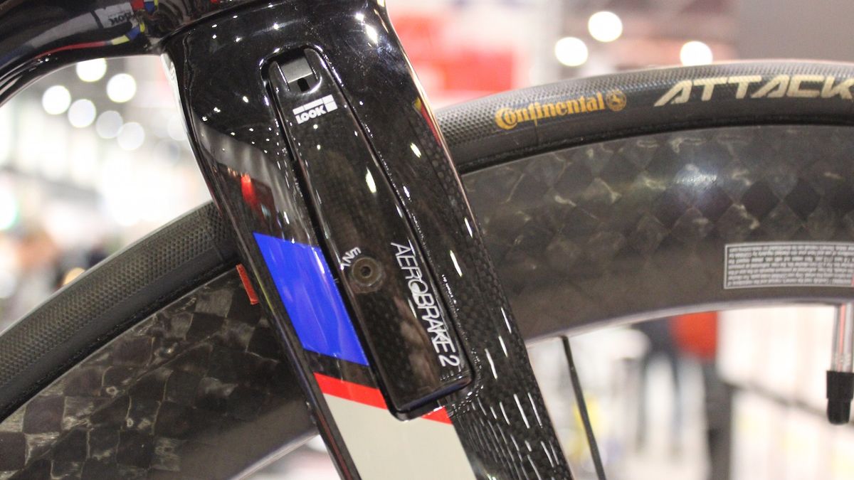 The brakes can be accessed from the outside of the forks