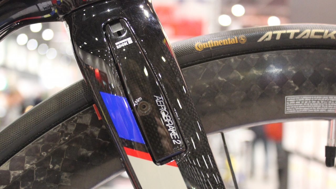 The brakes can be accessed from the outside of the forks