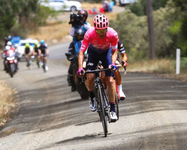 EF Education First&#039;s Michael Woods on the attack on the gravel section on stage 2 of the 2019 Herald Sun Tour