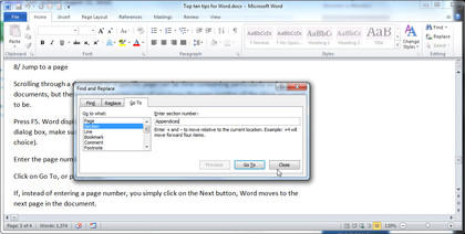 Jump to a page number in Word 2010