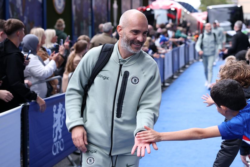LONDON, ENGLAND - OCTOBER 04: Enzo Maresca, Manager of Chelsea, arrives at the stadium prior to the Premier League match between Chelsea and Liverpool at Stamford Bridge on October 04, 2025 in London, England. (Photo by Michael Steele/Getty Images)