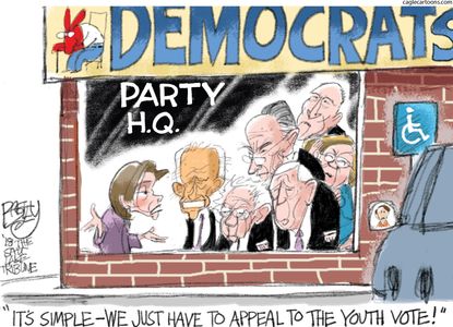 Political cartoon U.S. Democrats midterm elections Nancy Pelosi Joe Biden Elizabeth Warren Bernie Sanders