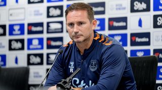 Everton vs Chelsea live stream | Frank Lampard speaks to the media after the Everton training session at Goodison Park on August 04, 2022 in Liverpool, England.