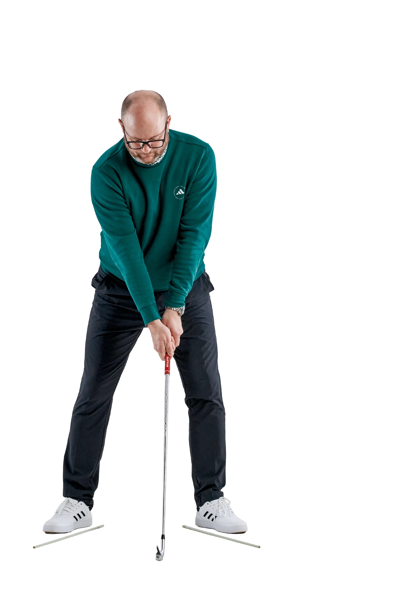 Russell Covey demonstrating the correct foot position for the golf swing to improve rotation and power