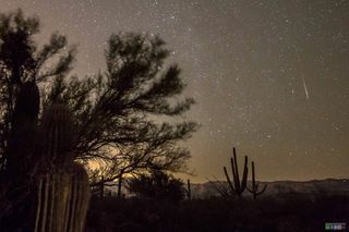 Astrophotographer BG Boyd caught an Orionid meteor several miles outside of Tucson, Arizona. Image submitted Oct. 21, 2014.