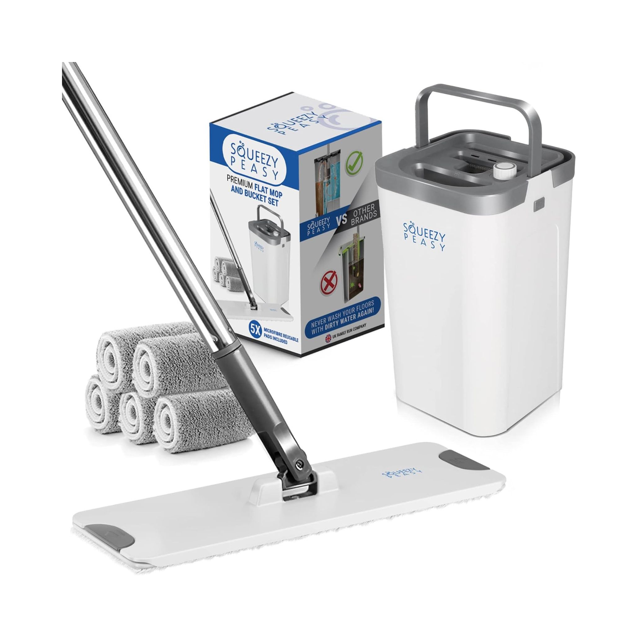 SqueezyPeasy Premium Flat Mop and Bucket Set