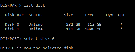 select disk