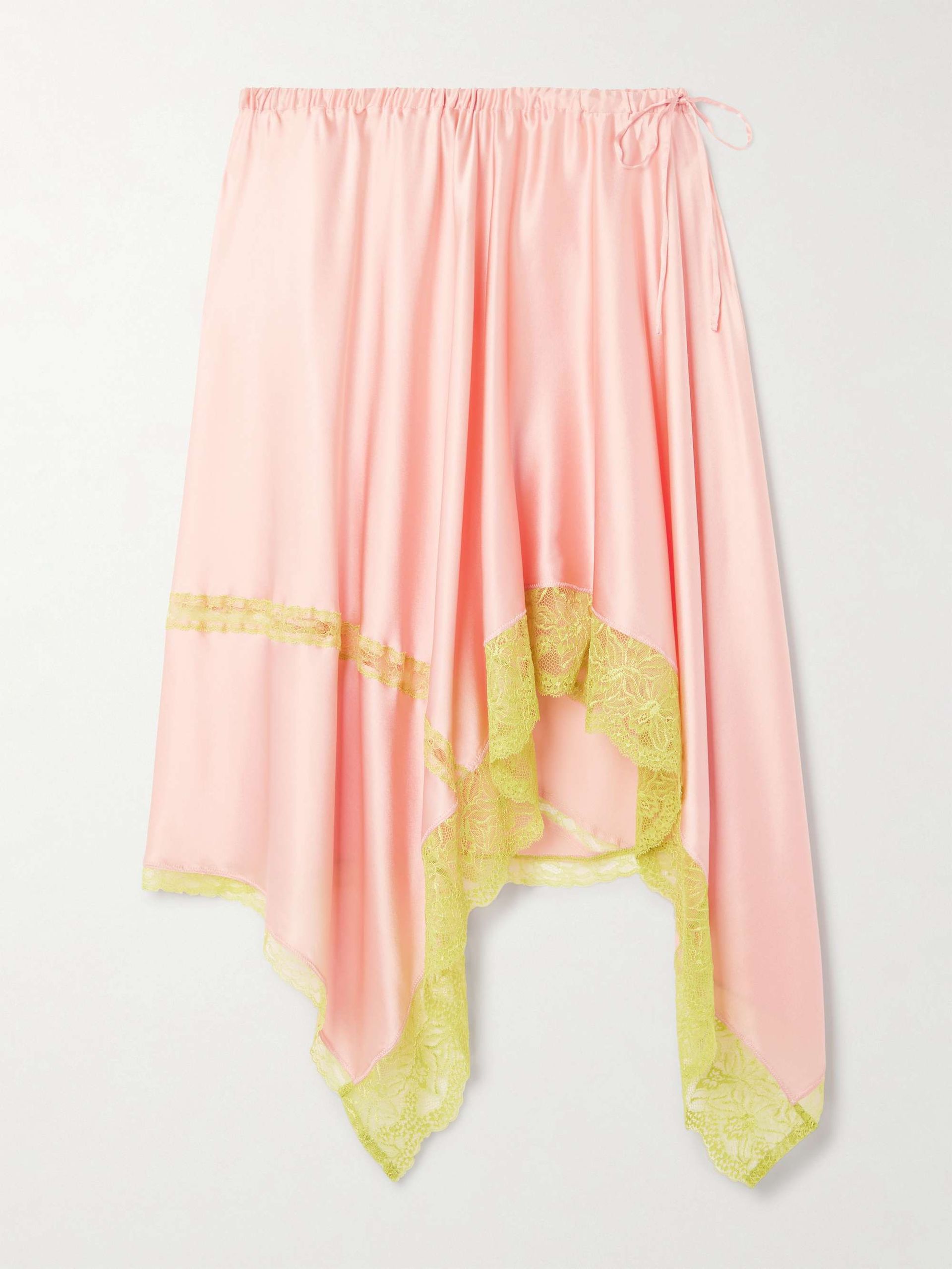 Asymmetric Lace-Trimmed Silk-Blend Satin Skirt