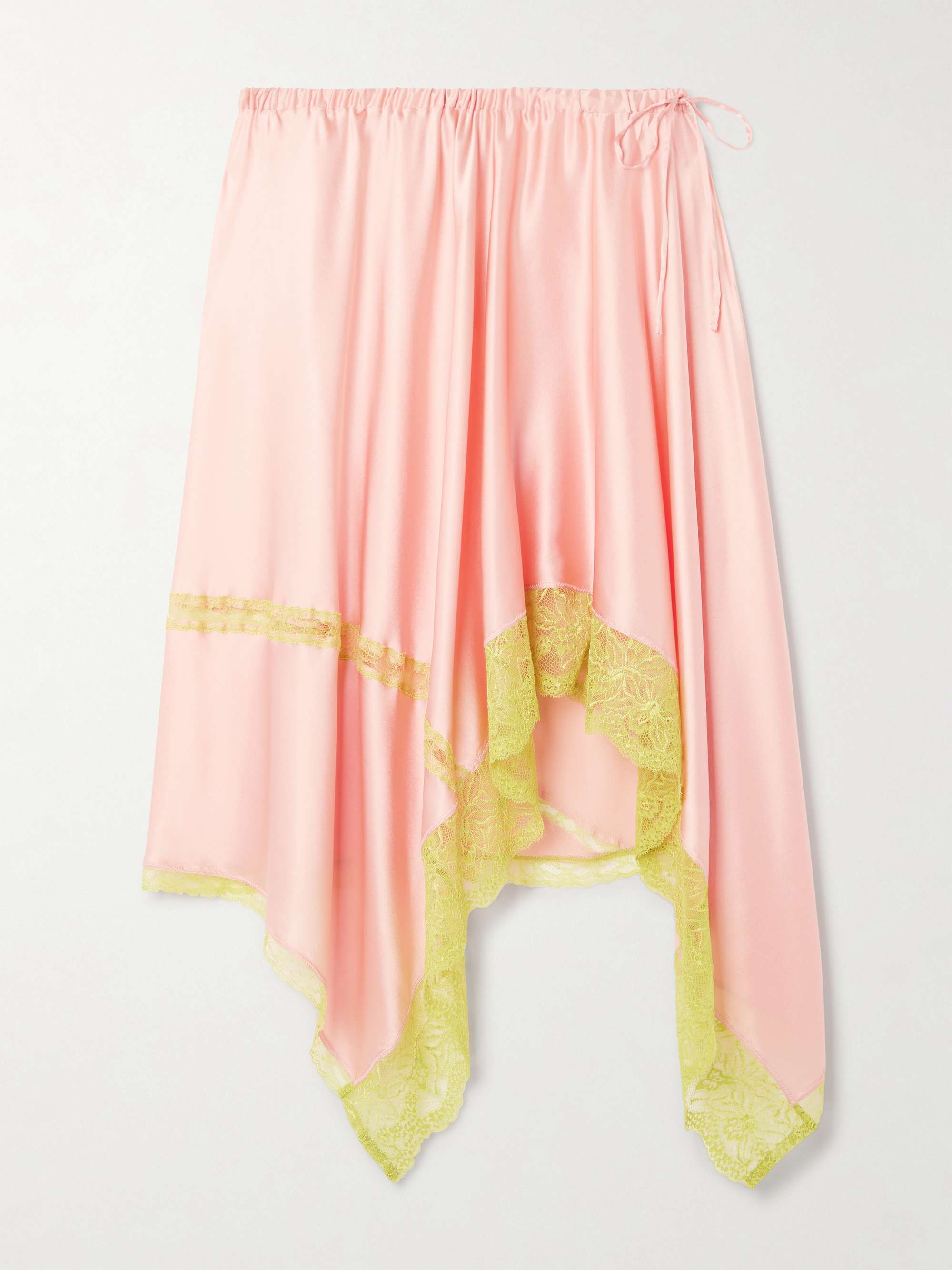 Asymmetric Lace-Trimmed Silk-Blend Satin Skirt