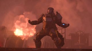 Helldivers 2 Siege Breakers Warbond helldivers using display of brawn emote, looking like an ape about to beat its chest