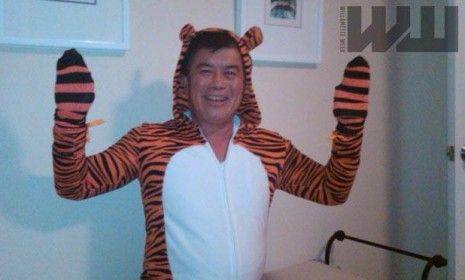 Rep. David Wu (D-Ore.), inexplicably outfitted in a tiger suit, in a photo he distributed via email prior to the November 2010 election. His advisers reportedly staged interventions regarding