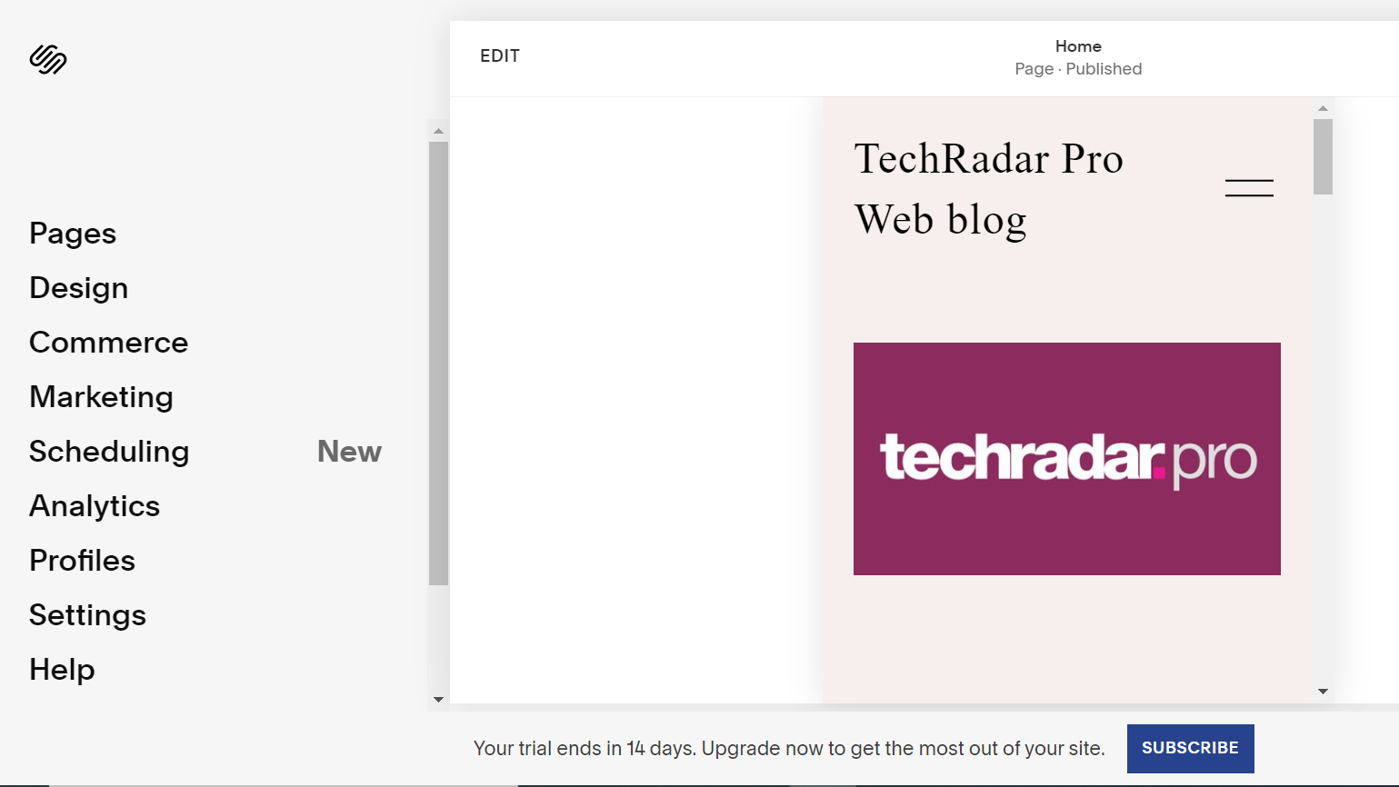 A screenshot of a TechRadar Pro blog created using Squarespace website builder