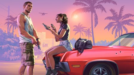 Grand Theft Auto 6 key art showing Jason and Lucia loading weapons