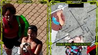 Students looking pleased to get cash dropped from a drone and men showing middle finger to drone