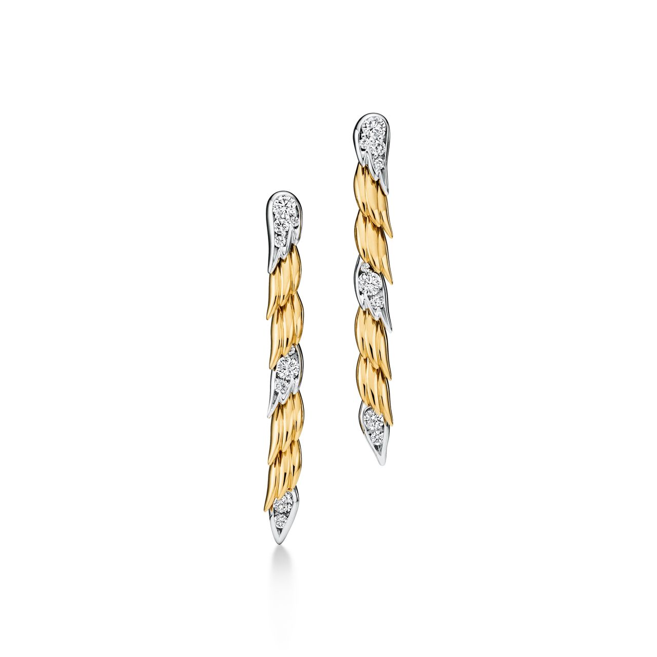 Drop earrings in the shape of a feather