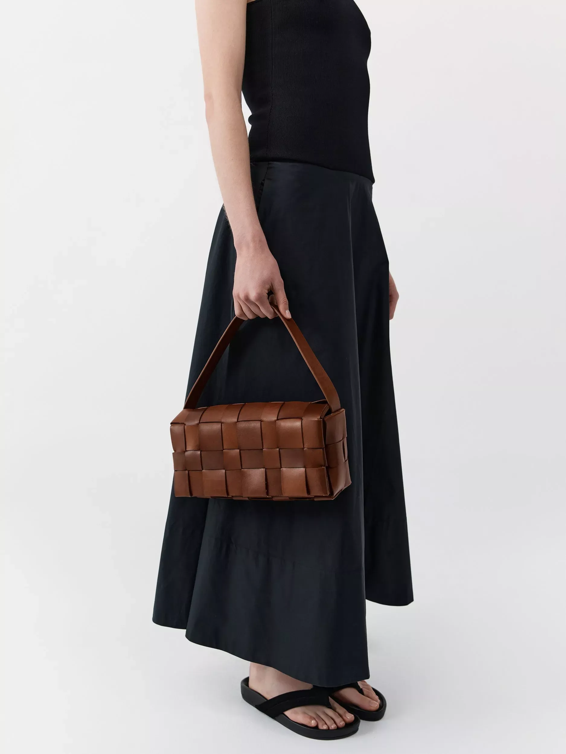 St. Agni Woven Envelope Slim Leather Tote Bag, Chestnut