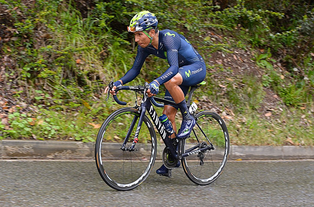 Nairo Quintana riding to second place on the day and onto the podium