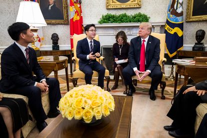 Trump with North Korean defectors.
