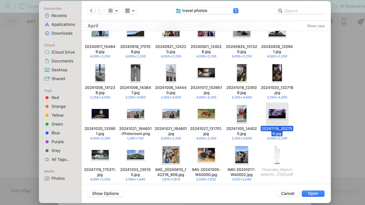 Screengrab showing images being updated in Squarespace interface