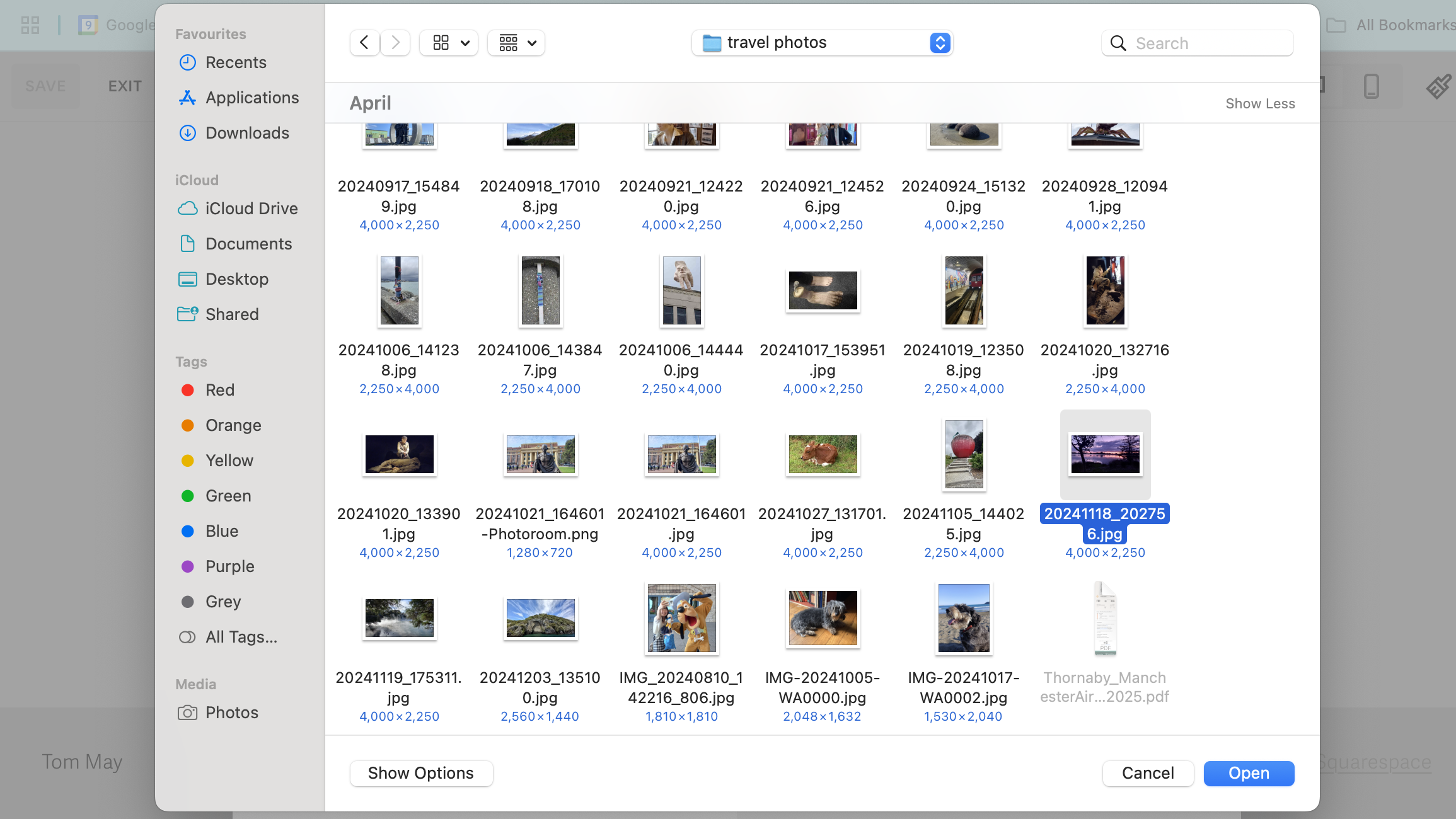 Screengrab showing images being updated in Squarespace interface