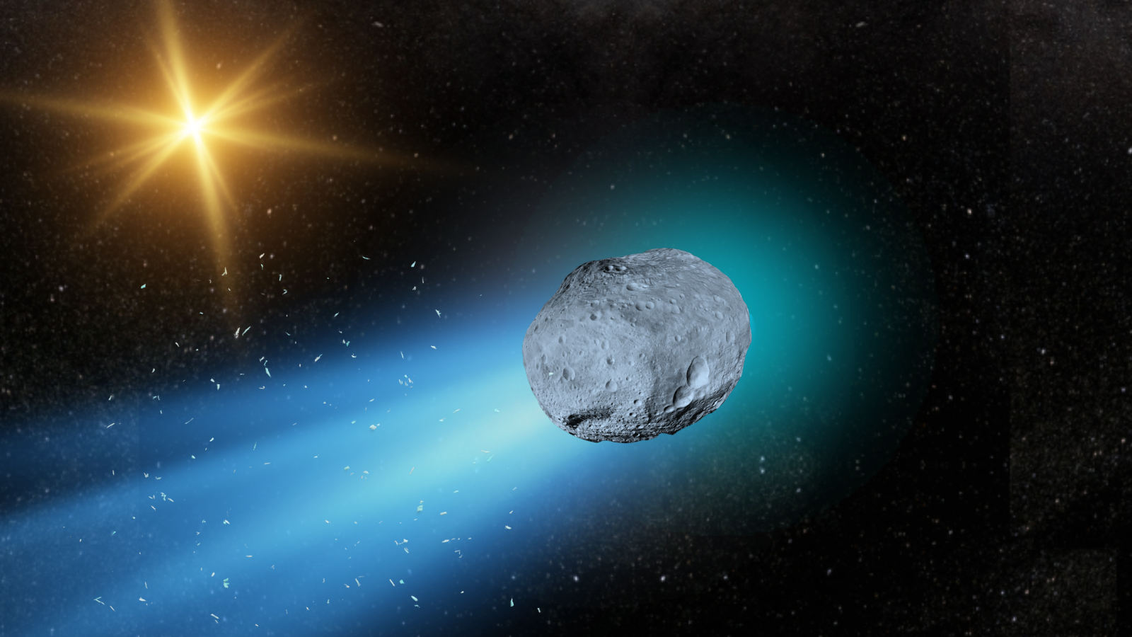 An illustration of 3I/Atlas shedding material as it passes close to the sun