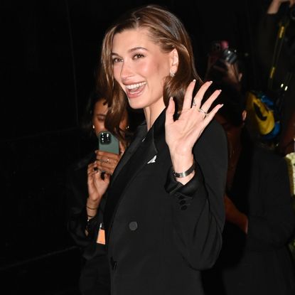 Hailey Bieber at The Carlyle Hotel before the 2025 Met Gala: "Superfine: Tailoring Black Style" held at the Metropolitan Museum of Art on May 5, 2025 in New York, New York. (Photo by Steve Eichner/WWD via Getty Images)