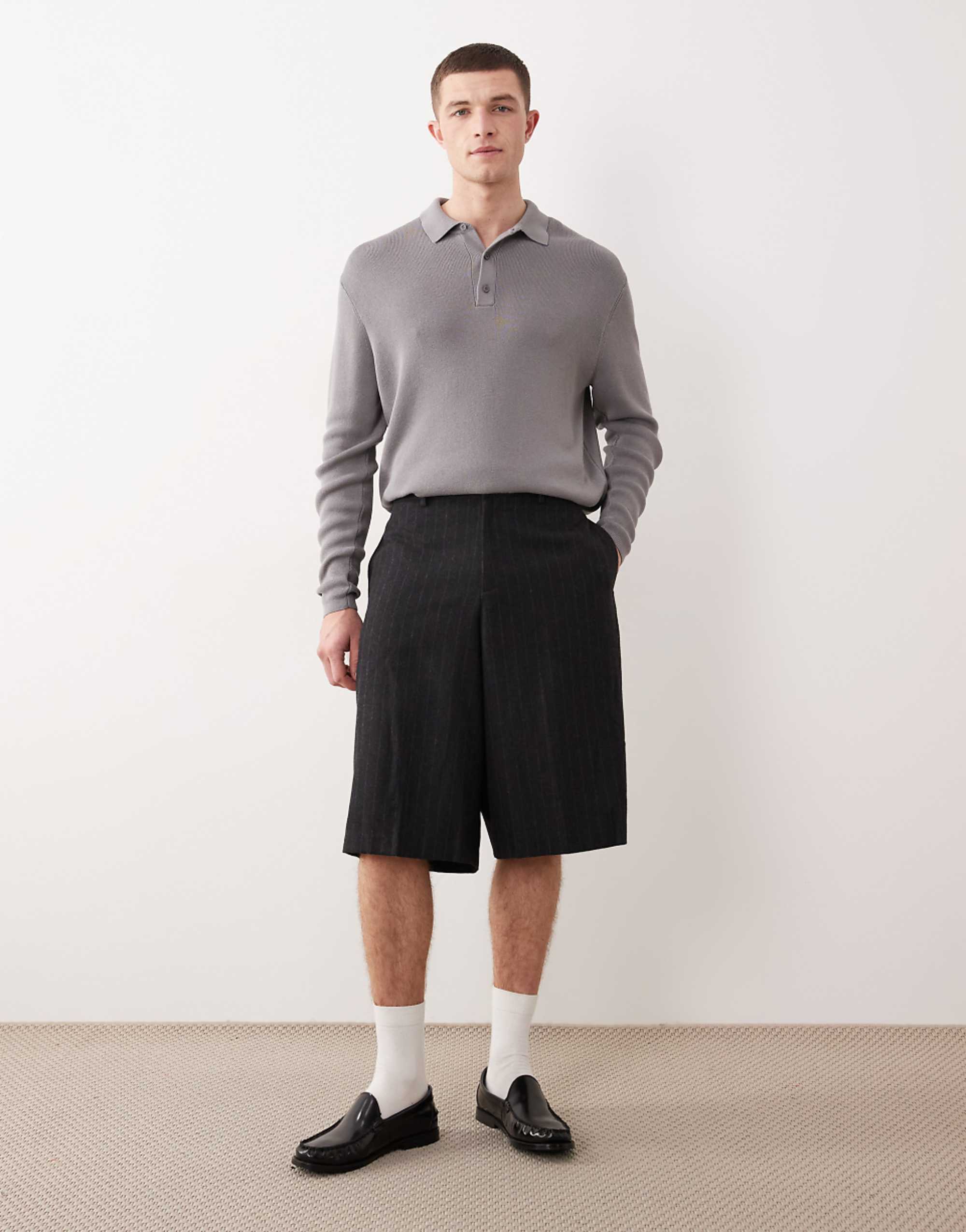 Asos Design Smart Wool Oversized Bermuda Shorts in Charcoal Pinstripe