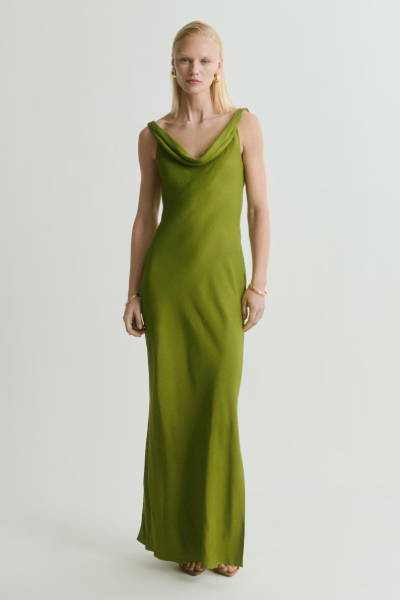MANGO, Textured Dress With Draped Neckline