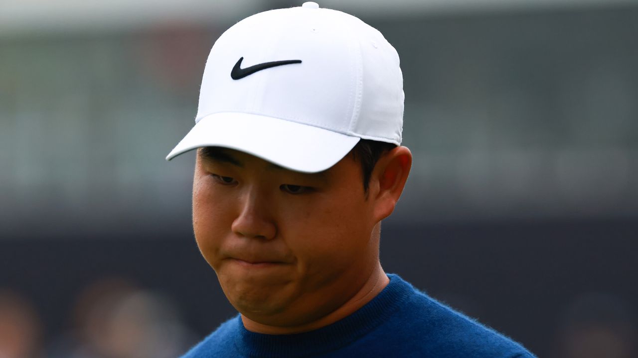 Tom Kim appears dejected after losing in a playoff at the 2024 Genesis Championship