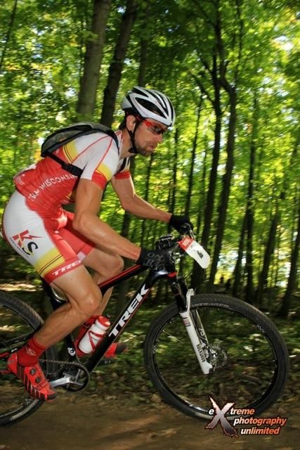 Brian Matter gets into the singletrack first in final lap