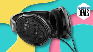 A pair of Sennheiser HD 650 studio headphones on a colourful background