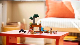 Lego Armadillo Mine set on a red table