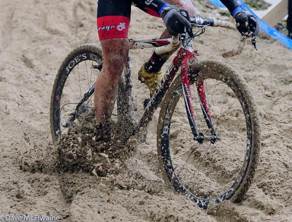 Justine Lindine (Bikereg.com) riding the sand
