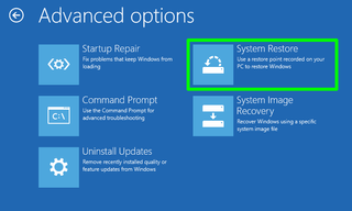 how to use system restore in Windows 10 - advanced startup