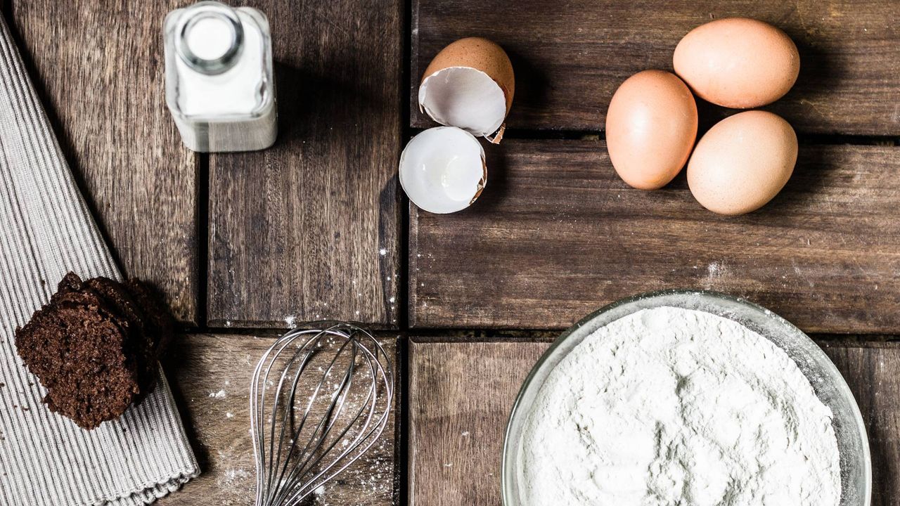 classic cake ingredients including baking powder