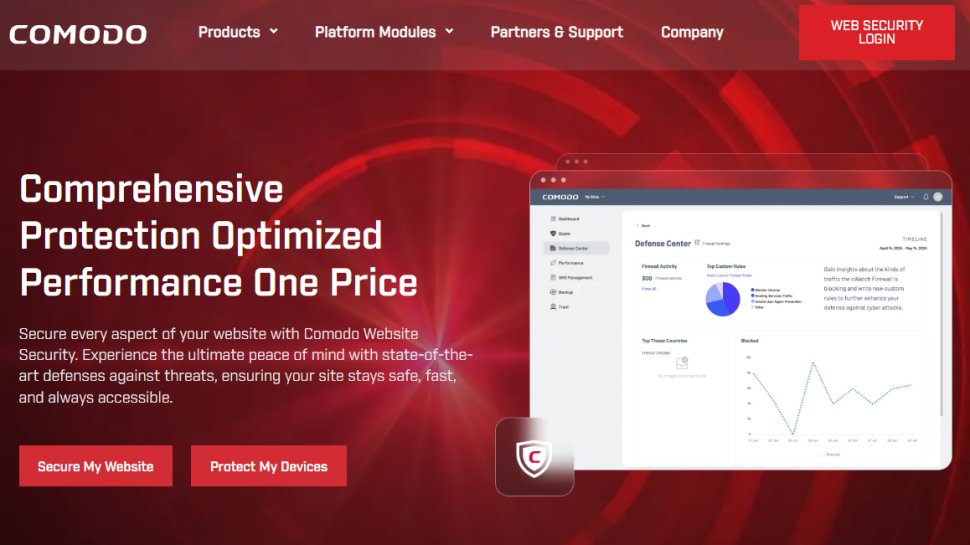 Website screenshot of Comodo Free Firewall (August, 2025)