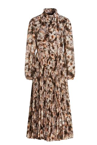  Pleated Floral-Print Jacquard Midi Dress