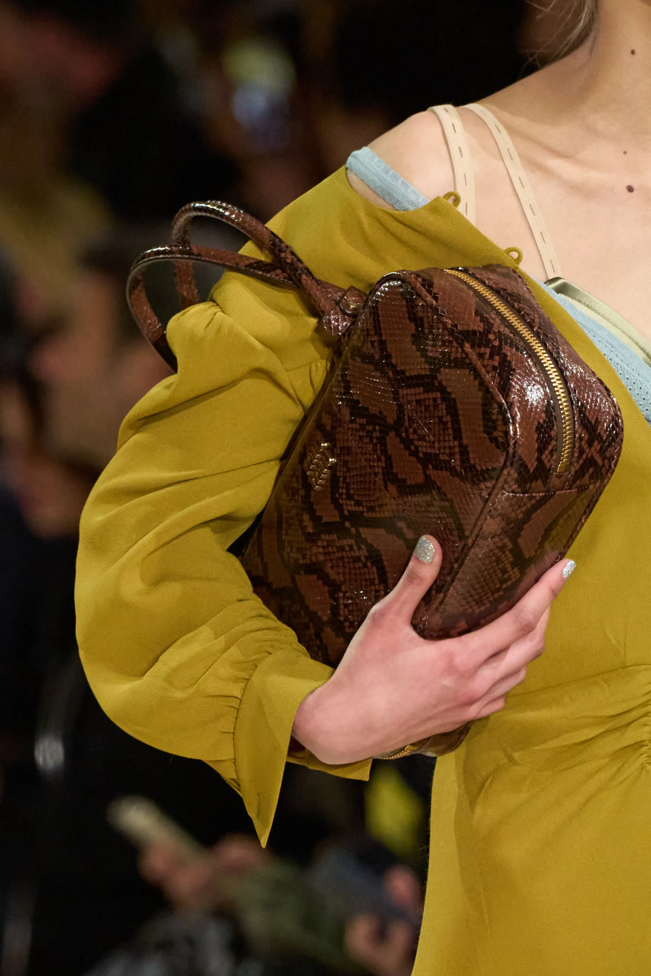 Miu Miu brown snake print bag from Fall 2025 show