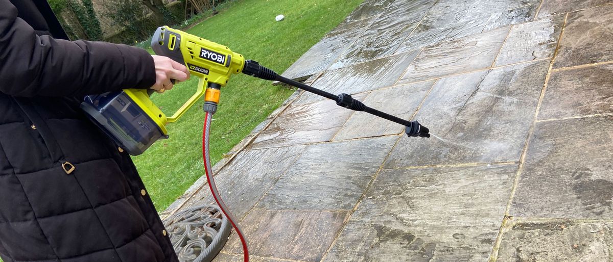 Image shows the Ryobi ONE+ 18V Cordless Power Cleaner.