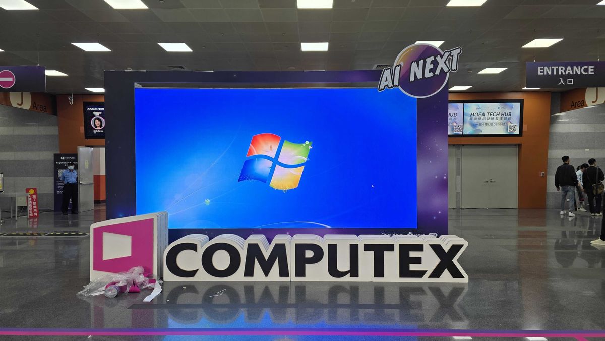 Prominent Computex sign runs Windows 7, as Microsoft insists we move on from Windows 10
