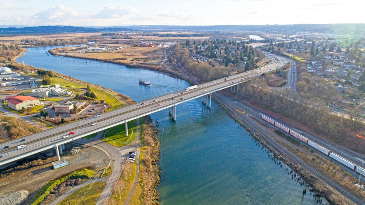 Bridge over Snohomish river in Everett, Washington.