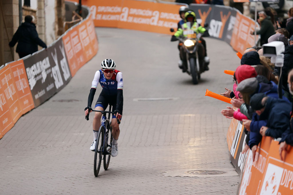 VISTABELLA DEL MAESTRAT SPAIN FEBRUARY 19 Marta Cavalli of Italy and Team FDJ Nouvelle Aquitaine Futuroscope reacts after cross the finishing line in third place during the 6th Setmana Ciclista Valenciana Vuelta Comunidad Valenciana Feminas 2022 Stage 3 a 135km from VilaReal to Vistabella del Maestrat 1245m VoltaCVFemines22 on February 19 2022 in Vistabella del Maestrat Spain Photo by Gonzalo Arroyo MorenoGetty Images